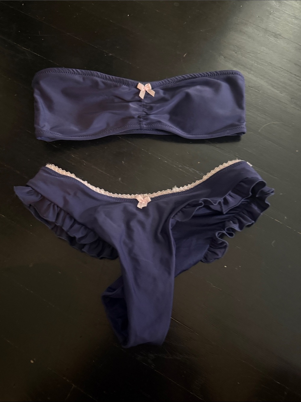 Edikted Navy Blue Bikini Set with Pink Trim